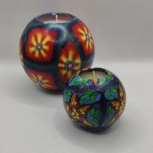 Vintage Millefiori Handmade Candles 3" And 5" Round Size Lot Of 2